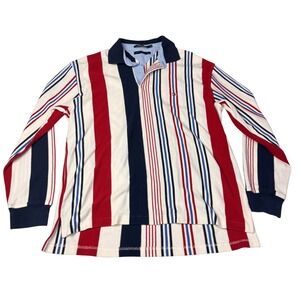 Vtg 90's Tommy Hilfiger Long Sleeve Striped Rugby Polo Shirt XL Red‎ White Blue